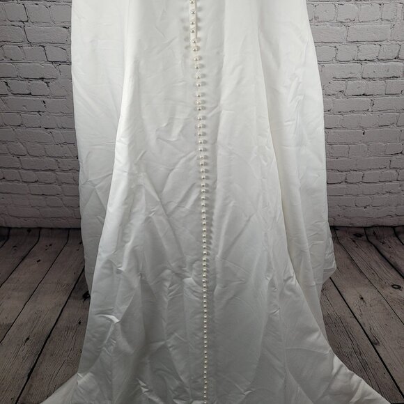 Alfred Angelo White Pearl Beaded Train Bridal A-Line #1973 Wedding Dress Gown 16 - Picture 14 of 16